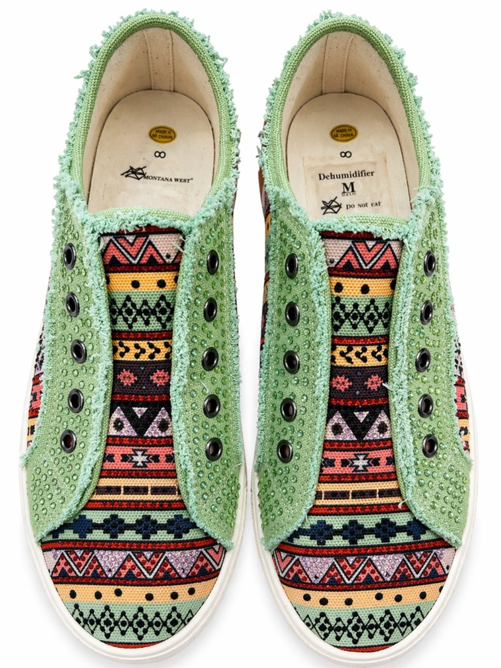 Montana West Aztec Slip On Sneakers Womens Western Canvas Rhinestone Shoes NWT